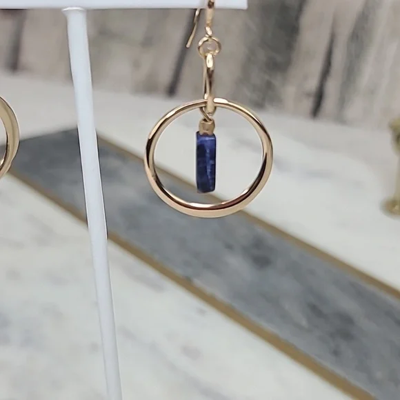 Banana Republic Lapis Lazuli/Gold Hoop Dangle Hook Earrings - Picture 8 of 17